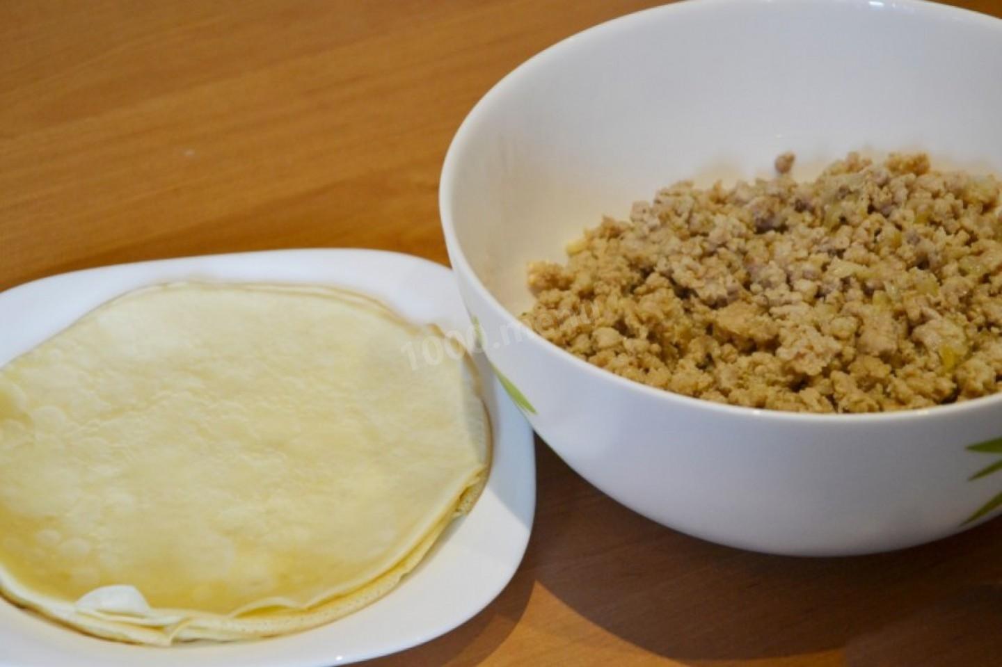 Шаг 14 приготовления Блины с мясным фаршем свинина говядина