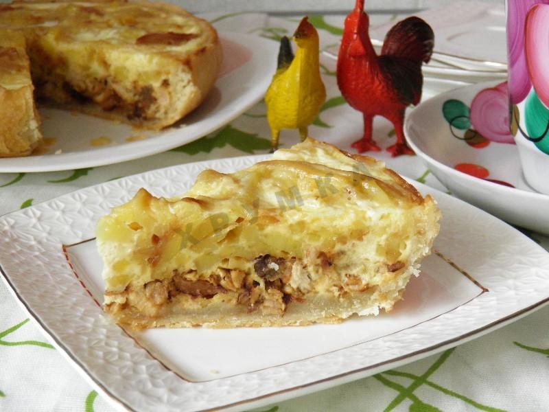 Шаг 18 приготовления Пирог в мультиварке с грибами