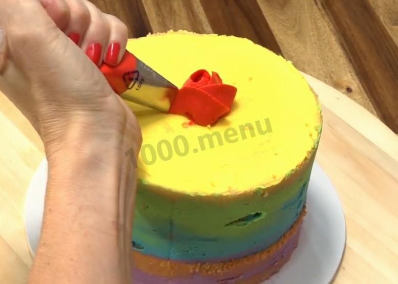 Шаг 10 приготовления Торт Радужная Роза
