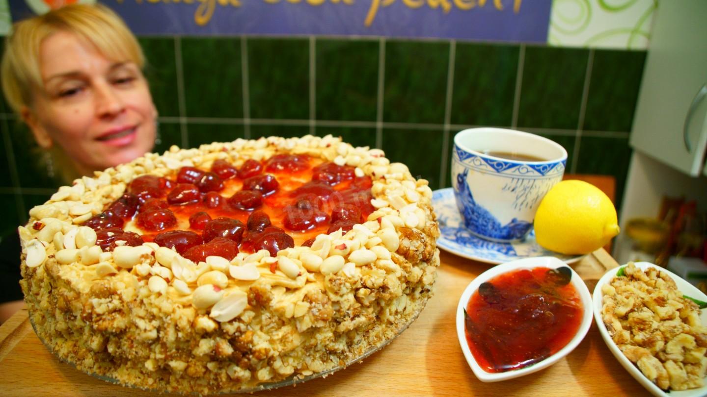 Шаг 27 приготовления Песочный торт с арахисом и грецкими орехами