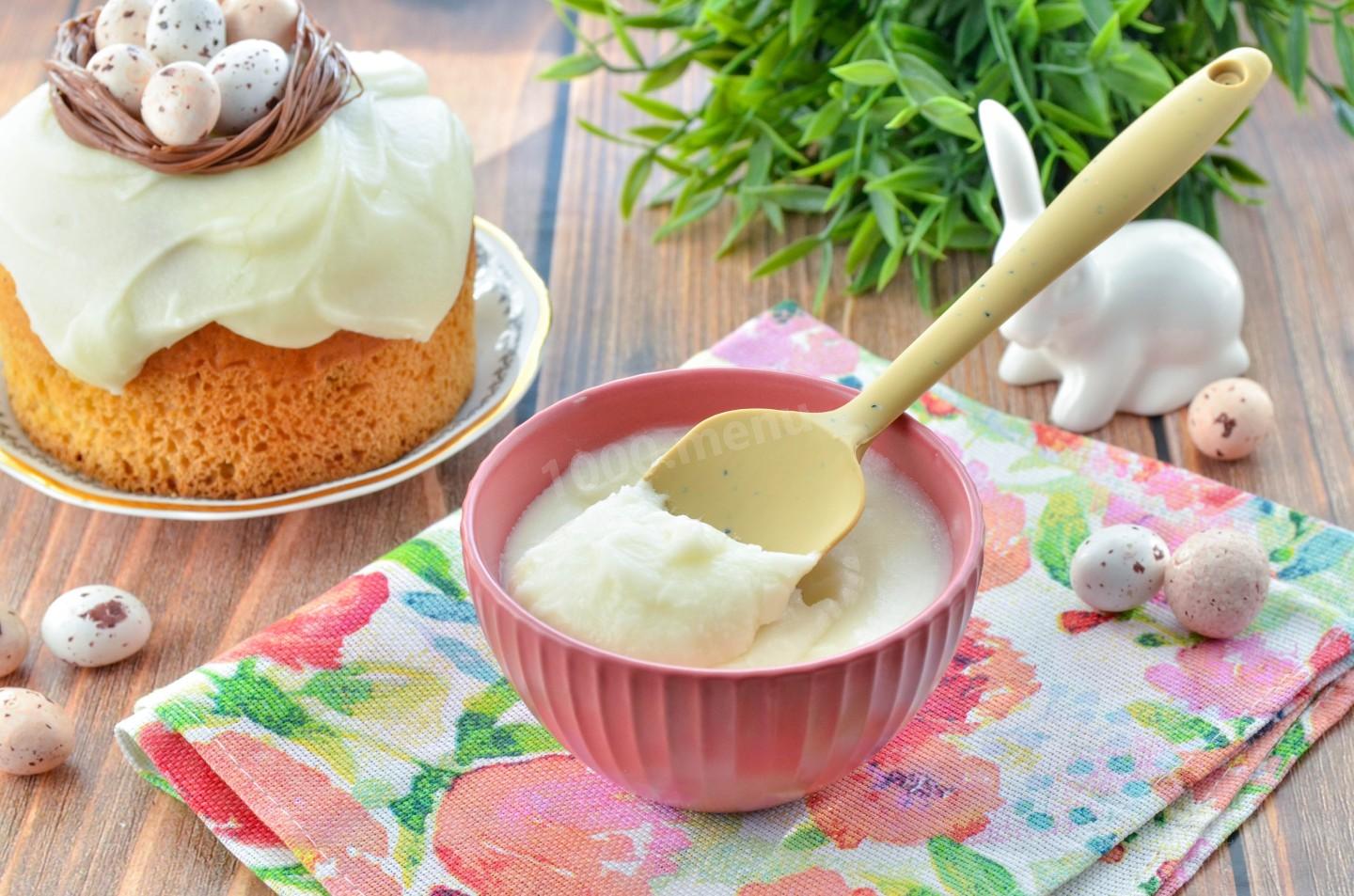 Шаг 7 приготовления Молочная глазурь для кулича