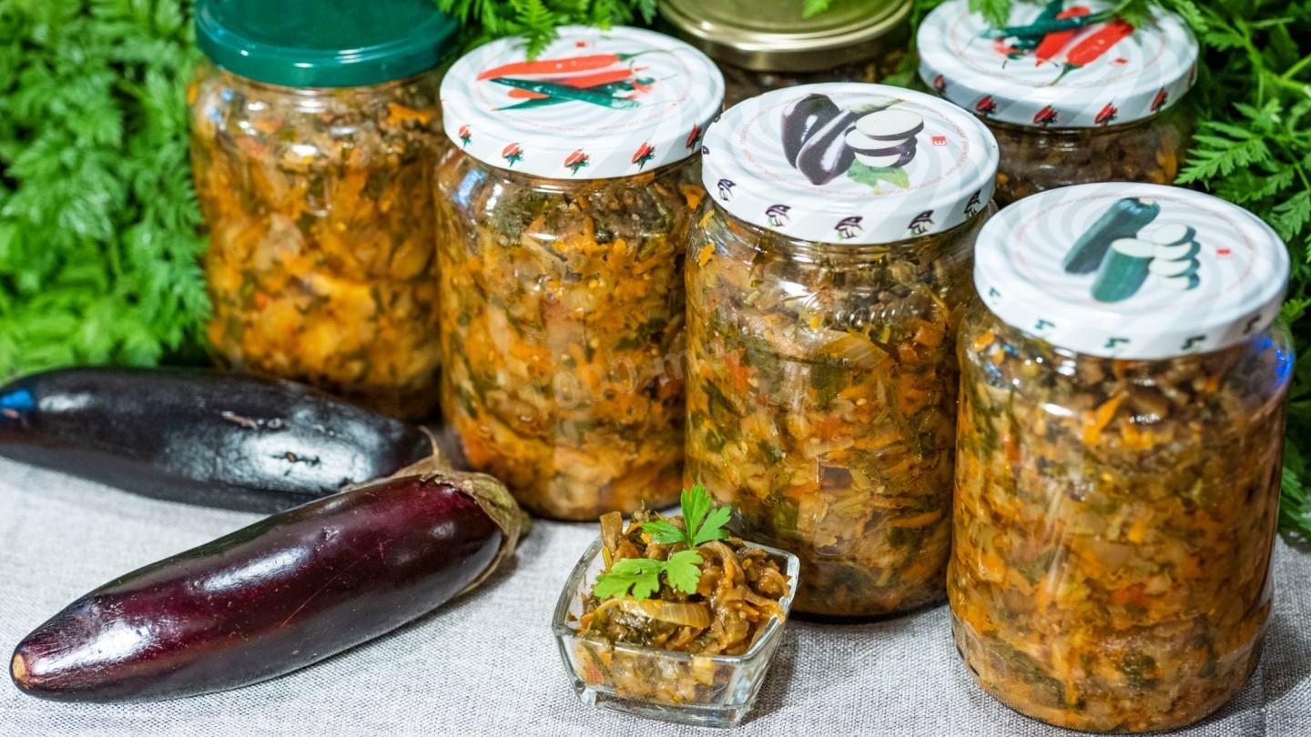 Обложка рецепта Баклажанная икра с морковью и помидорами на зиму