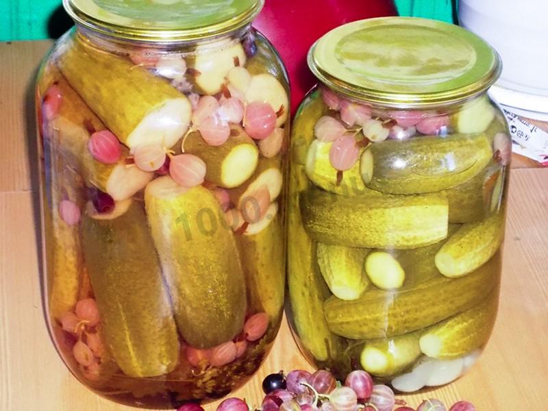 Обложка рецепта Маринованные огурцы с крыжовником хрустящие на зиму