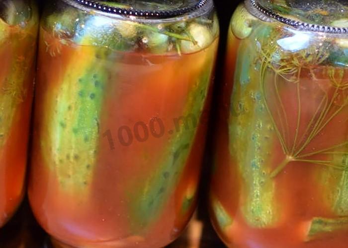 Обложка рецепта Маринованные огурцы с кетчупом, уксусом и хреном на зиму